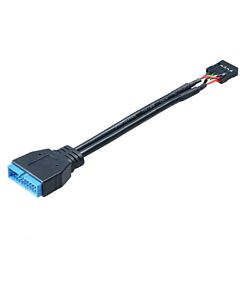 Akasa sisäinen kaapeli USB 3.0 - USB 2.0, IDC20 19-pin ur - IDC10 9-pin na, 0,1m, musta