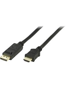 HDMI/DisplayPort -kaapeli, HDMI uros - DisplayPort uros, kullatut liittimet, kuparijohtimet, musta, 2m