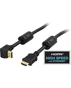 HDMI-kaapeli, HDMI uros - uros, musta, 3m, kulmaliitin