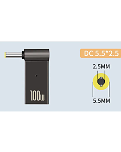 Adapteri USB-C PD laturiin: USB-C naaras - uros 5.5x2.5mm Asus, Fujitsu, MSI, max. teho 100W 