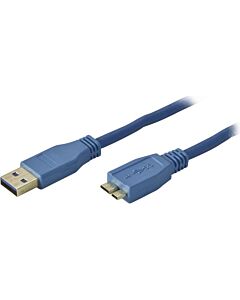 USB 3.0 kaapeli, A-tyyppi uros - Micro B-tyyppi uros, kullatut liittimet, kuparijohtimet, 3m, sininen