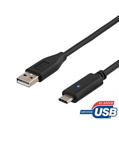 USB 3.1A -kaapeli, Type C  uros - Type A uros, 0,5 m, musta