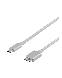 USB 3.1 cable, Gen 1, kangaspäällystetty, Type C - Type Micro-B, 1m, hopea