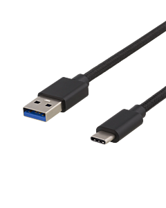 USB 3.1 Gen 1 -kaapeli, kangaspäällysteinen, USB Type C uros - USB Type A uros, 1 m, musta