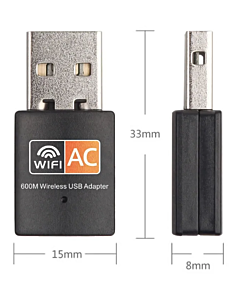 WIFI WLAN adapteri USB-liitäntä. Max siirtonopeus 600Mbps, taajuusalue 2,4GHz + 5GHz
